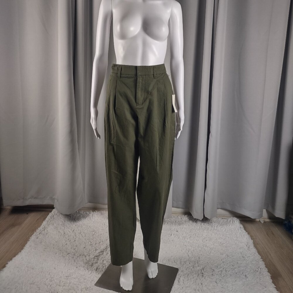 A New Day Women' 100% Cotton High Rise Relaxed Hip Olive Chino Pants Sz 12 (NWT)